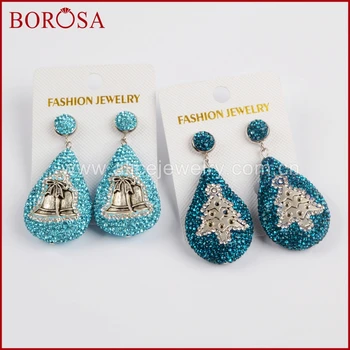 

BOROSA Fashion Drop Shape Rhinestone Pave Blue Zircon Dangle Earrings,Handcrafted CZ Charm Drusy Earrings CHRISTMAS GIFT JAB807