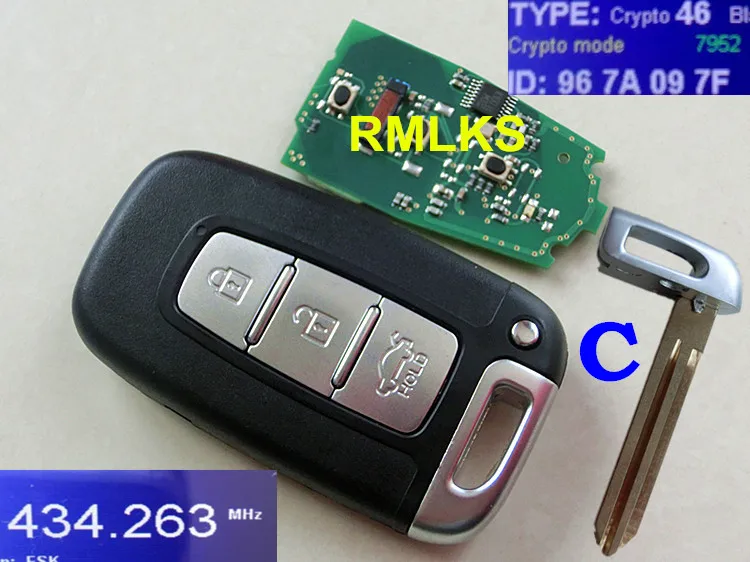 RMLKS Автомобильный Дистанционный умный ключ подходит для hyundai I30 I45 Ix35 Genesis, Equus Veloster Tucson Sonata, elantra - Количество кнопок: C Left Blade
