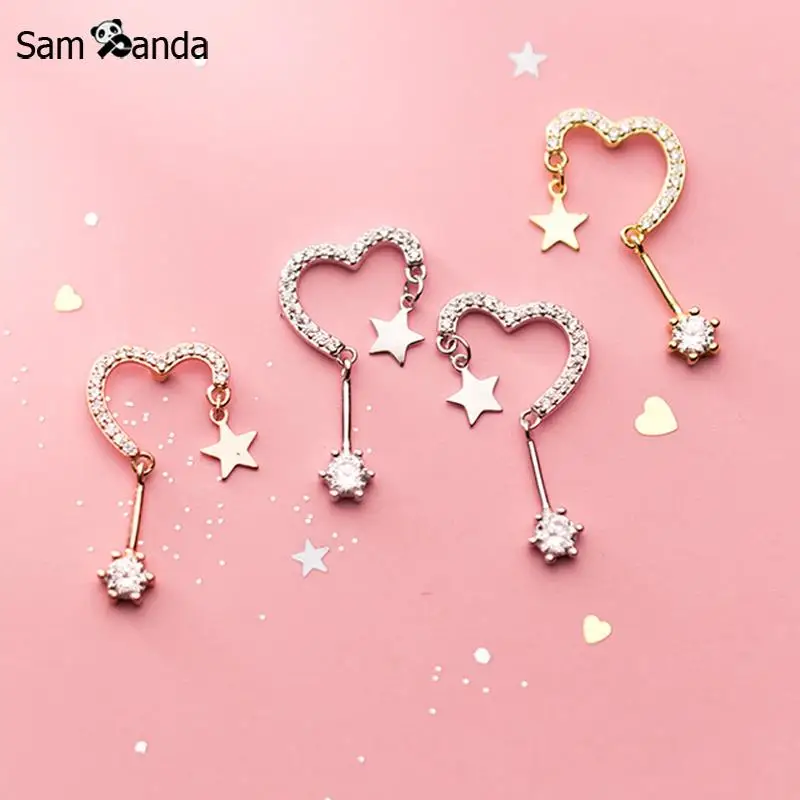 

New 925 Sterling Silver Korean Style Small Girl Heart Sweet Stars Stud Earrings For Women Hypoallergenic Fashion Silver Gift