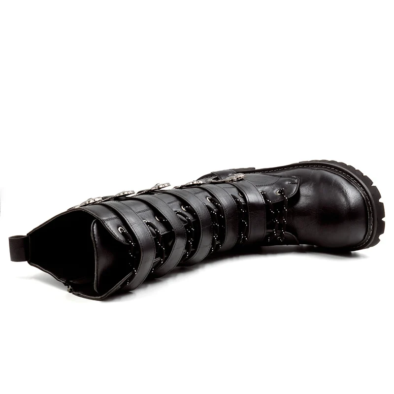 Hommes D'hiver mollet Rmc Pu Top La Mi Chaussures Crâne Bottes Cosidram Hombre Cuir Mâle 132 En High Noir Moto Botas Plus Taille 45 JlcFK1