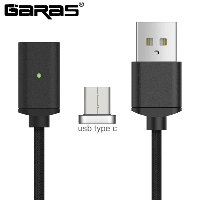 GARAS Магнитный кабель для iphone Micro Тип usb C 3in1 мобильного телефона Магнит кабель быстрой зарядки Магнитная Micro USB Кабель-адаптер - Цвет: black type c