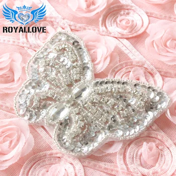 

30 Pcs Hand wholesale Silver Butterfly sequin rose gold tube Crystal Rhinestone applique for DIY headband garment decorations