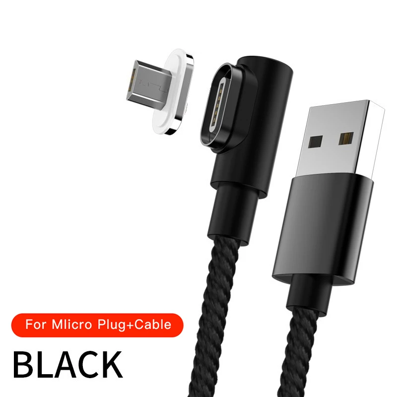 Магнитный кабель Micro USB кабель 90 DegreeType C Быстрая зарядка для samsung S8 S9 huawei P20 P30 USB C Microusb кабель для передачи данных - Цвет: Black For Micro