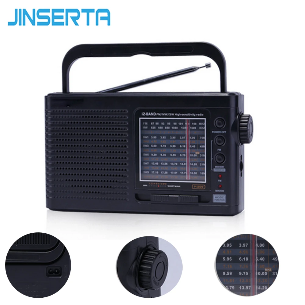 

JINSERTA FM/AM/SW World Band Radio Receiver with Stereo Sound Headphone Jack USB Cable Support AC/DC Power Supply