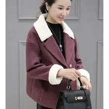 Элегантное Новое Короткое шерстяное женское пальто с отложным воротником Женская куртка с карманами однотонное корейское женское модное пальто