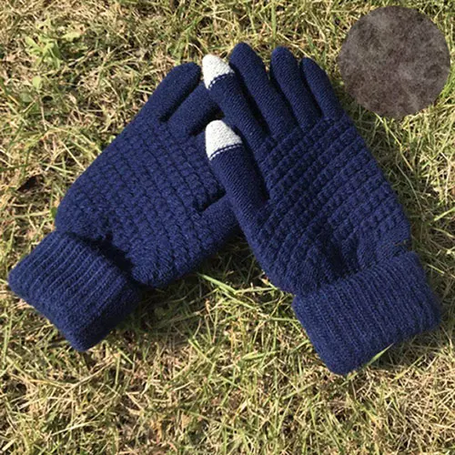 velvet navy blue Miya Mona,, новинка, женские, мужские, теплые, зимние, вязаные, полный палец, перчатки, варежки, для девушек, женские, одноцветные, шерстяные перчатки, экран, Luvas - Цвет: velvet navy blue