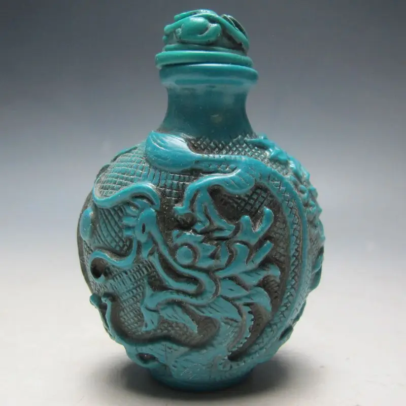 

Crafts statue Chinese Hand-carved Turquoise dragon Snuff bottle halloween