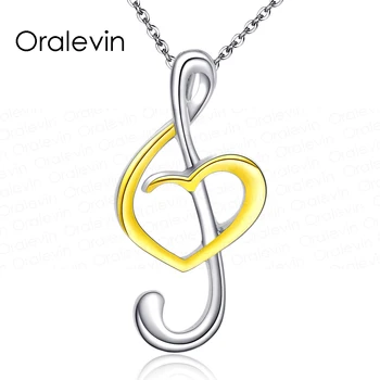 

Two Tone Musical Note Heart Pendant Necklace 20Pcs/Lot #LN1450