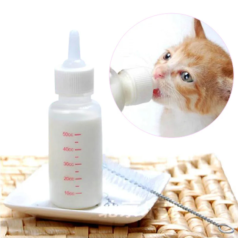 50ml Kitten Feeding Bottles Brush Replacement Nipple Plastic Pet Small
