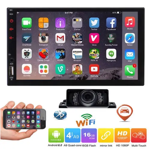 

Double 2 Din In Dash Head Unit Universal Android 6.0 Marshmallow Car Stereo Radio GPS Navi 7'' Touchscreen MP5 Player USB input