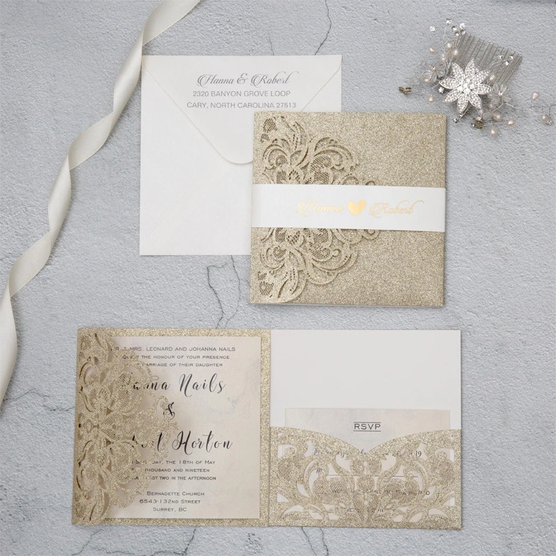 

50set lot Printing Laser cut paper hollow invitation Event Birthday Anniversary Graduation invite card Wedding party invitations