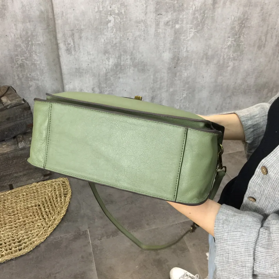 Деловой Повседневный женский портфель из натуральной кожи, женская сумка с замком для путешествий, большая зеленая простая сумка через плечо