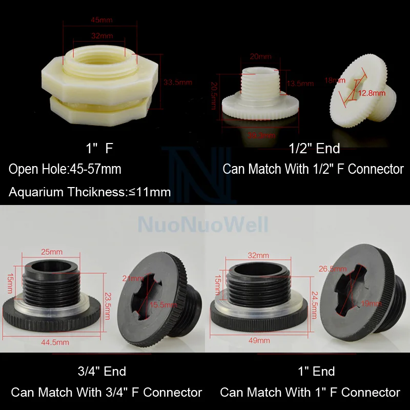 NuoNuoWell 2 шт. резервуар для воды ABS переборка трубы соединения 1/" 3/4" " Аквариум вход Выходной адаптер Торцевая Крышка герметичность