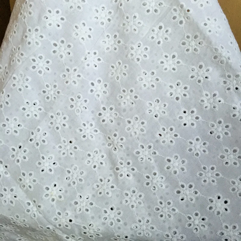 

White Floral hollow embroidered Cotton lace fabric flower for woman dress 140cm