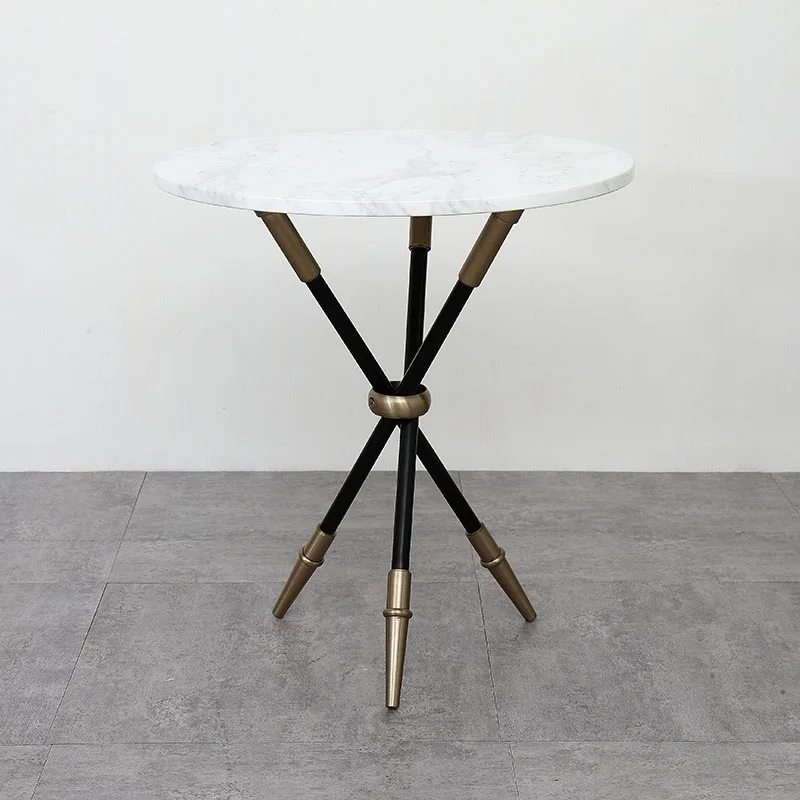50cm Round Marble Coffee Table / 56cm High Tea Table / Black Metal Stand