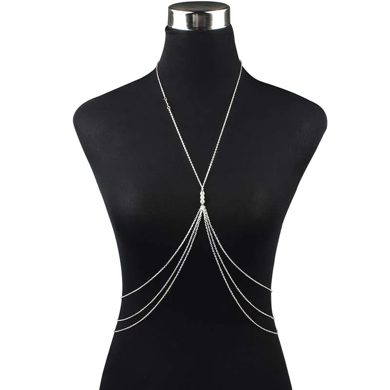 

2019 New arrival most fashion multilayer Long waist chain imitation pearl body chain necklace wholesale Body Jewelry