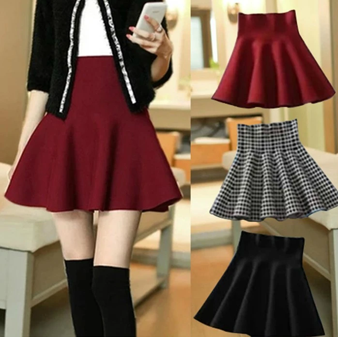 Venta caliente para mujer de la falda 2015 nueva otoño invierno faldas cortas mujer de cintura alta para hacer punto de lana falda más el tamaño falda plisada|women high|skirtwomen skirt -