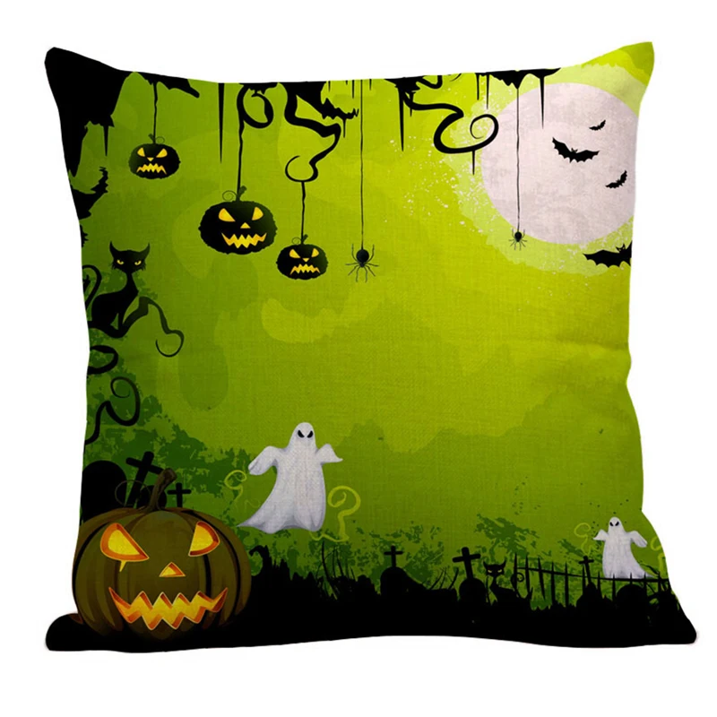 EHOMEBUY New Cushion Cover Halloween Ghost Pumpkin Green Pillow Cases