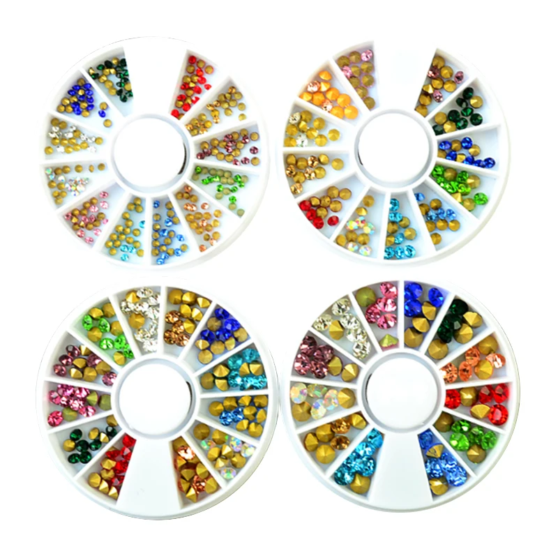 

4Box/set 2/3/4/5mm Colorful Shining Rhinestones 3D Nail Art Decorations Sharp Bottom for UV Gel Nail Art