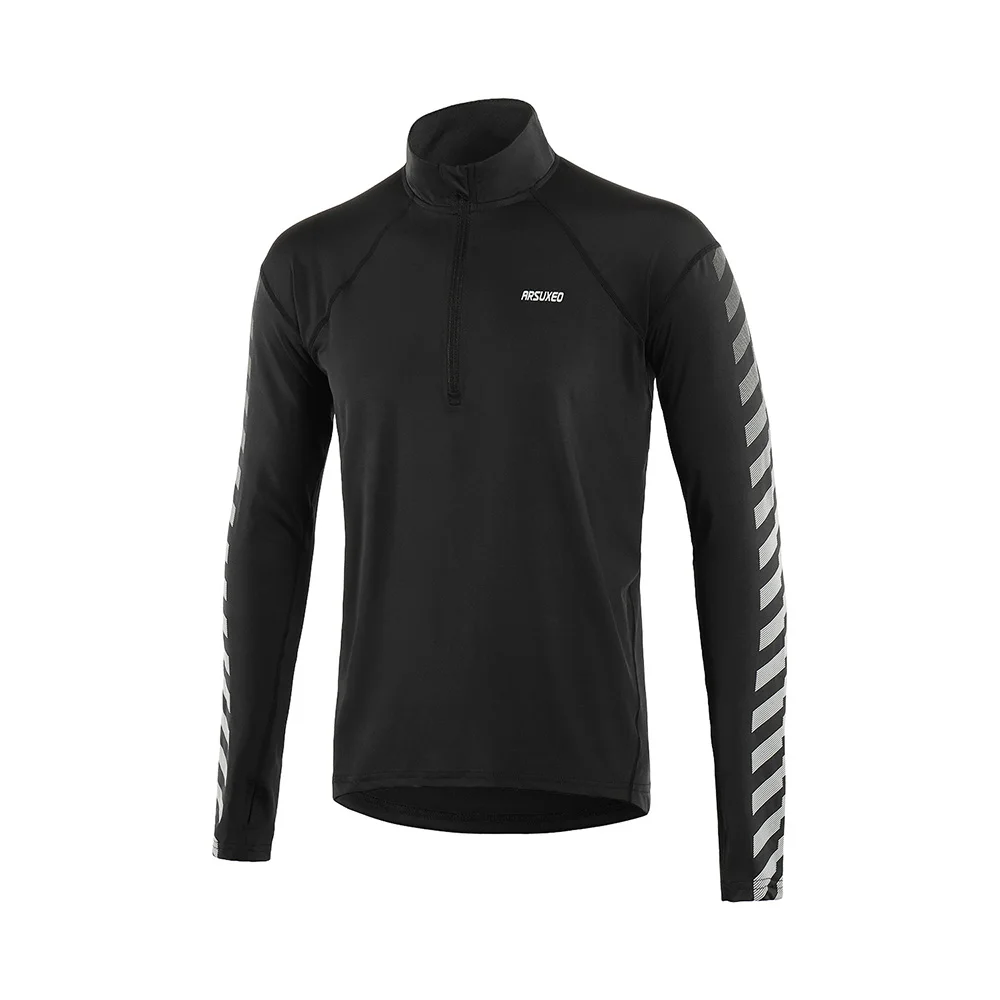ARSUXEO мужские уличные спортивные прилегающие быстросохнущие лосины для бега рубашки с длинным рукавом эластичные рубашки с полумолнией одежда для бега Светоотражающие 18T6 - Цвет: 18T6-Black US SIZE