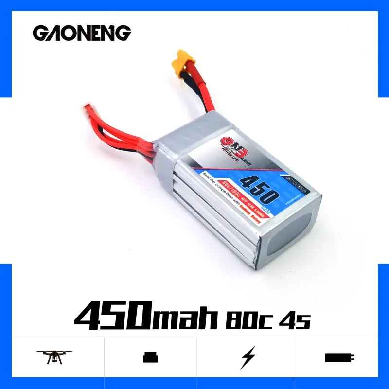 

Gaoneng GNB Rechargeable 450mAh 14.8V 4S 80C/160C Lipo battery XT30 XT60 JST Plug for FPV Racing Drone RC Quadcopter Helicopter