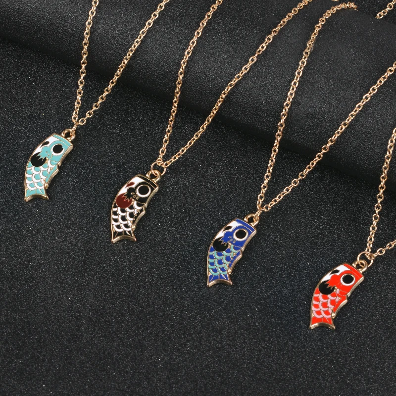 

Japanese Vintage Lucky Cartoon Nishikigoi Japan Fish Koi Fish Vintage Bijoux Femme Male Unisex jewelry Enamel Pendant Necklaces