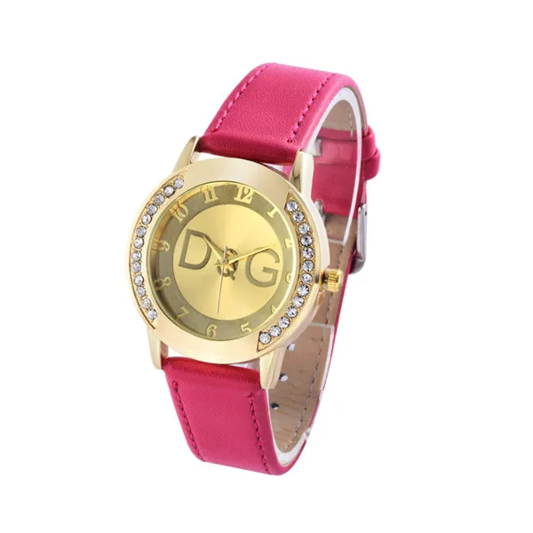 Relogio Feminino Лидер продаж новые модные брендовые кварцевые часы с кожанным ремешком Hodinky Для женщин Стразы Часы представительского класса распродажа Reloj Mujer - Цвет: hot pink