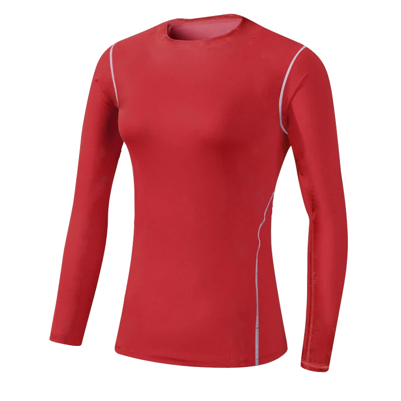 

Hot Women High Quality Compression Tights Clothing Fitness Gym Top Exercise Training Sports Running Long sleeve Red Yoga Shirts