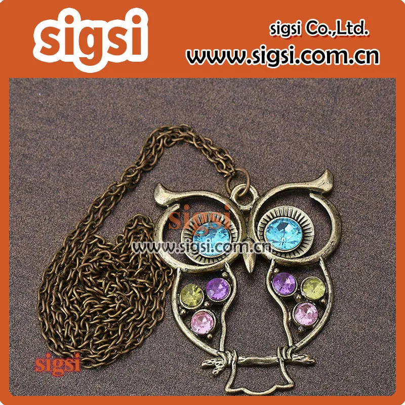 

Wholesale owl colorful rhinestone pendant without chain for necklace