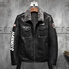 Вышитые B3 Мужская Куртка Пилота для дубленка Австралийская Шерсть Мужские овчины солнцезащитные очки-авиаторы пальто с мехом короткие меховой кожаный жакет