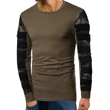 T-shirt stretch cotton camouflage mesh stitching men's round neck hollow sleeve long sleeve striped large size S-XXXLT-shirt stylish camouflage round neck long sleeve t shirt for men