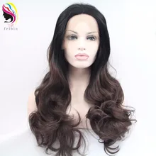 Feibin синтетические Синтетические волосы на кружеве парик для Для женщин эффектом деграде(переход от темного к черный 24 дюйма 60 см для наращивания на всю голову парик B27
