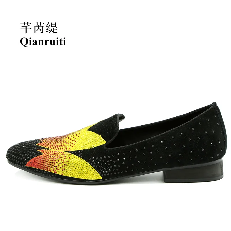 

Men Shoes Slip-on Loafers Flower Printing Heel Flat Stree Style Rhinestone Luxury Handmade Moccasins Casual Shoes EU39-EU46