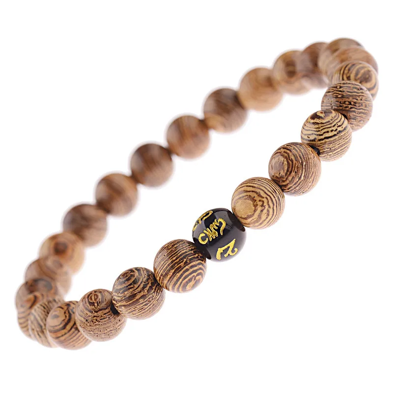

8mm New Natural Wood Beads Men Charm Bracelets Black Ethinc Meditation White Bracelet Women Prayer Jewelry Yoga Bracelet Homme