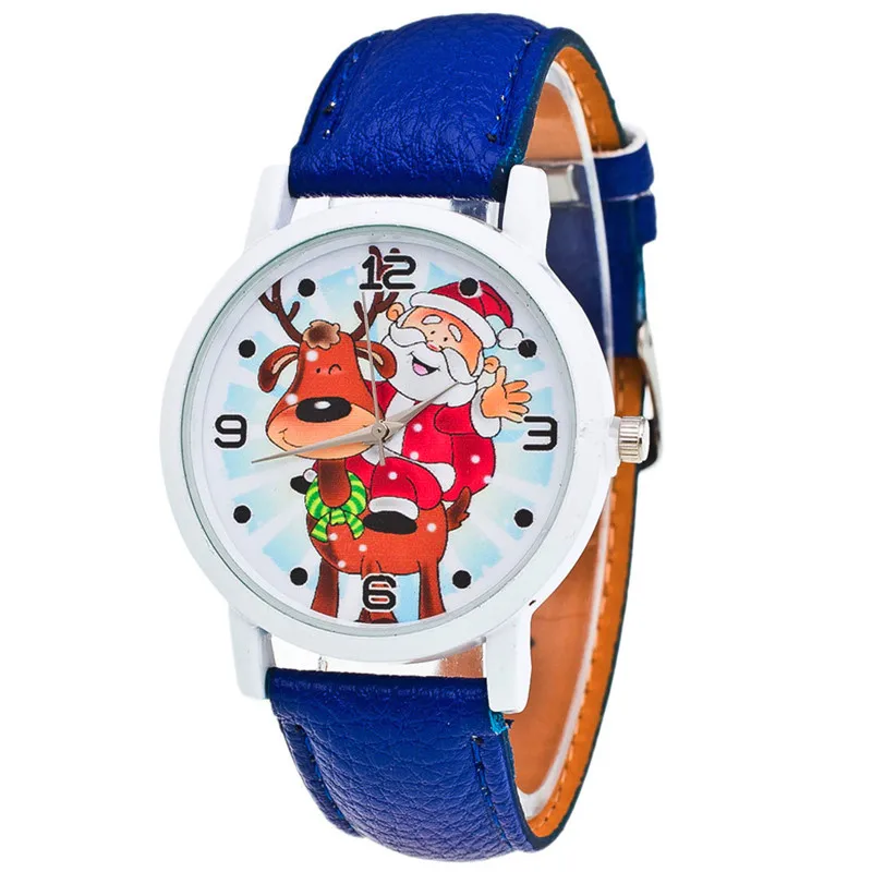 Minimalist Classic Quartz Watch Student Christmas Elderly Pattern Leather Band Analog Quartz wristwatch Casual simple Clock hour - Цвет: Синий