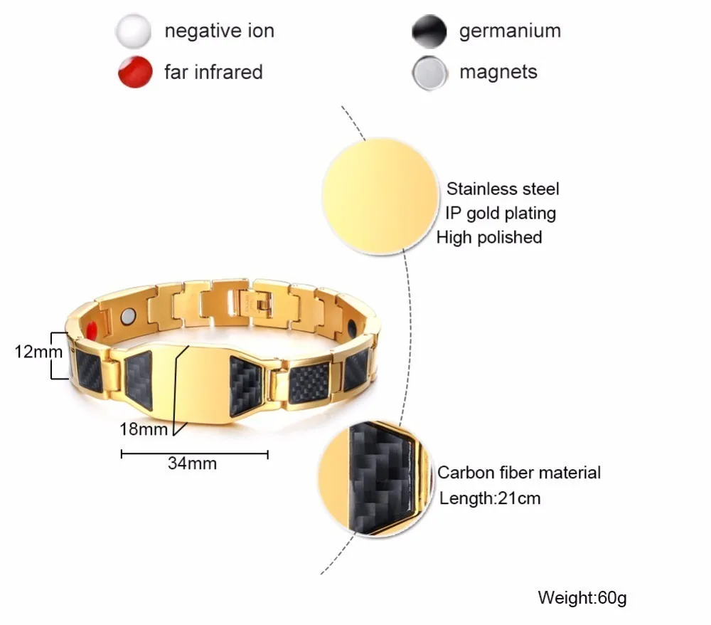 Гравировка мужской черный углеродное волокно золотой Нержавеющая сталь магнитный браслет вдохновение стильные мужские ювелирные изделия