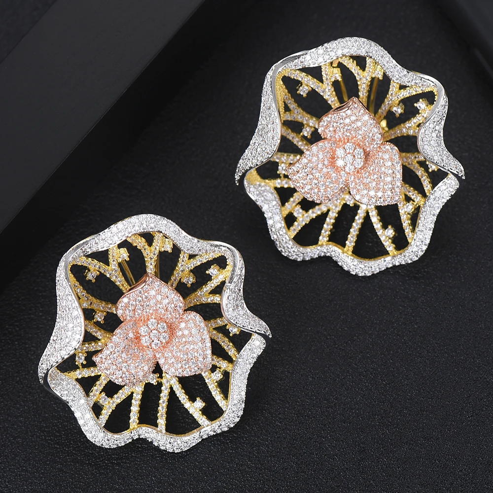 Blooming Flower Stud Earrings Inlaid Bridal Earrings Party Fashion Jewelry Korean Style Boucle d'oreille femme Sterling Silver