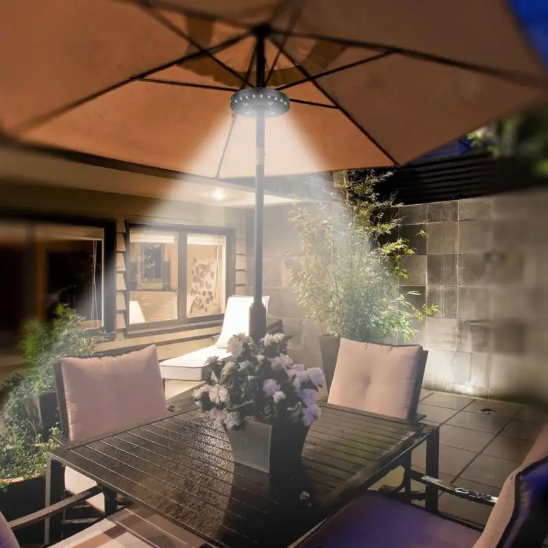 

400LM 24+4LED Outdoor Cordless Patio Umbrella Pole Light Garden Portable Camping Tent Lamp Emergency Light With Hooks