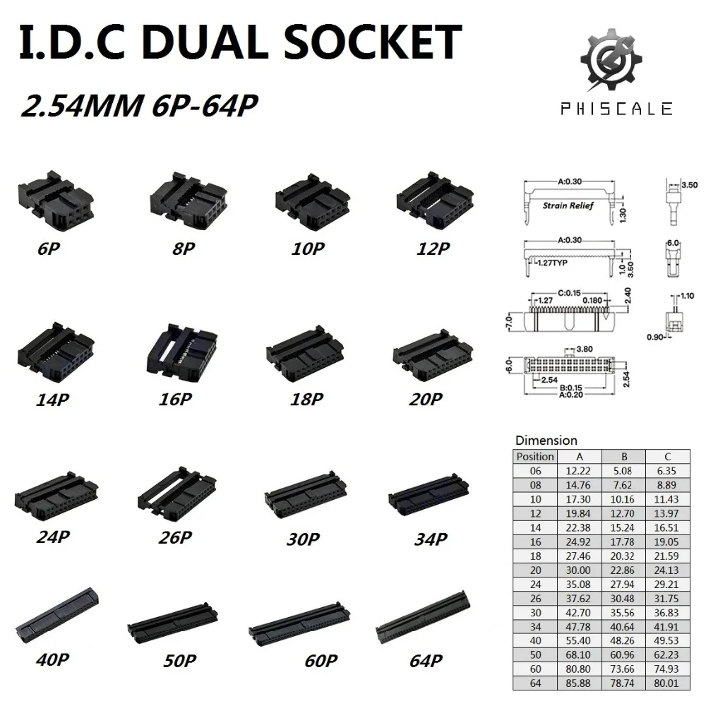 PHISCALE 10 шт. idc гнездо 3 в 1 Женский Разъем 2 54 Φ 20P Двухрядный 2x10 контактов|pin pin|l connectorpin