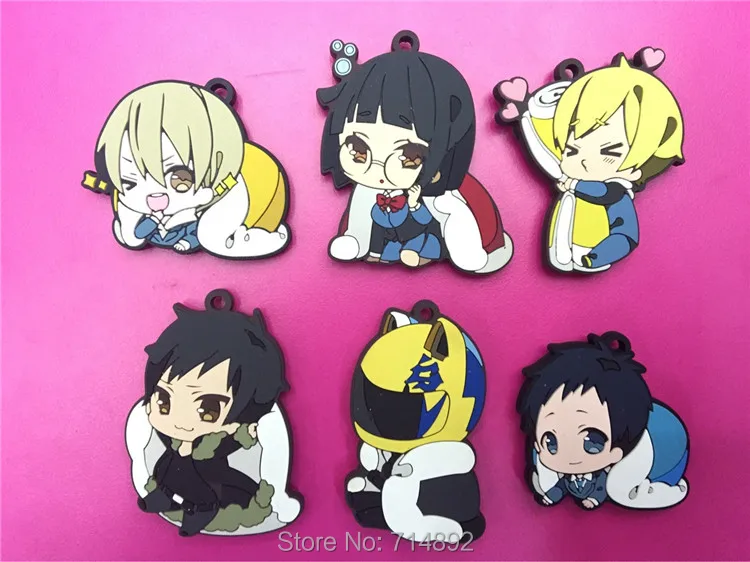 

6 pcs/set anime DuRaRaRa!! figure pendants DRRR Celty Sturluson Sonohara Anri Kida Masaomi keychains phone straps free shipping