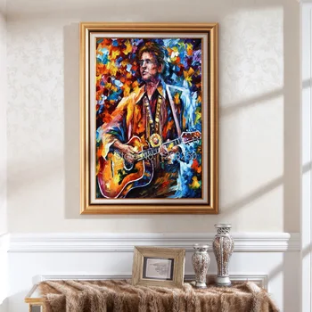 

Hand Painted Johnny Cash Oil Painting On Canvas Colorful Wall Pictures For Home Decoration With No Frame 24x36 inch