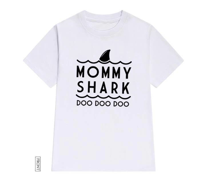 Женская футболка Mommy Shark Doo, смешные изделия из хлопка, футболка, женская футболка Yong girl, 5 цветов, Прямая поставка, S-591 - Цвет: Белый