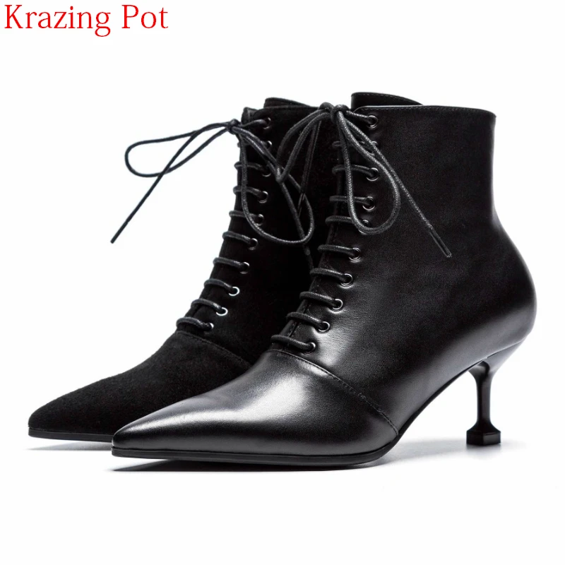 

2018 Superstar Genuine Leather Lace Up High Street Fashion Pointed Toe Chelsea Boots Strange Style Nightclub Ankle Boots L68