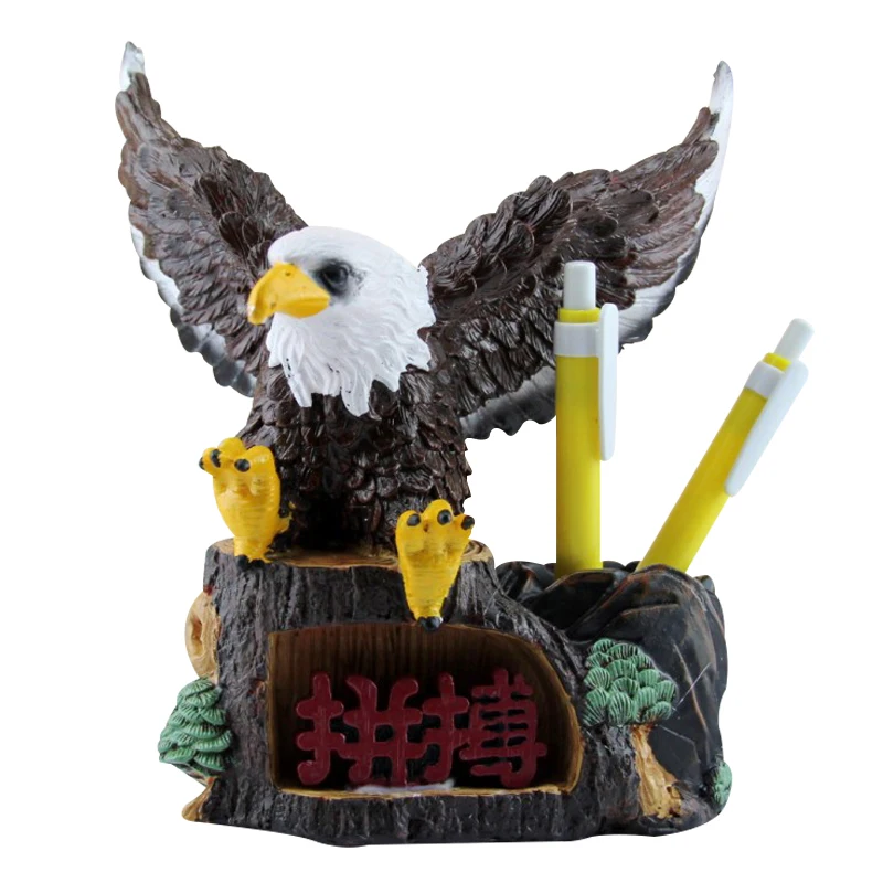 Goedkoop Vintage Eagle Pennenhouder Ornament Beeldje Retro Dier Ambachtelijke Hars Eagle Miniatuur Home Decor Accessoires Leraar Relatiegeschenk