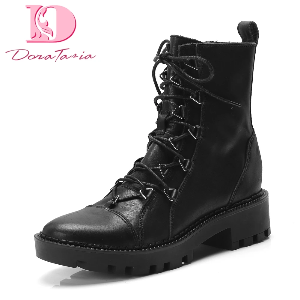 

Doratasia 2018 genuine Cow Leather Large Size 34-40 Women Shoes Woman Boots boots Lace Up Ankle Boots Woman