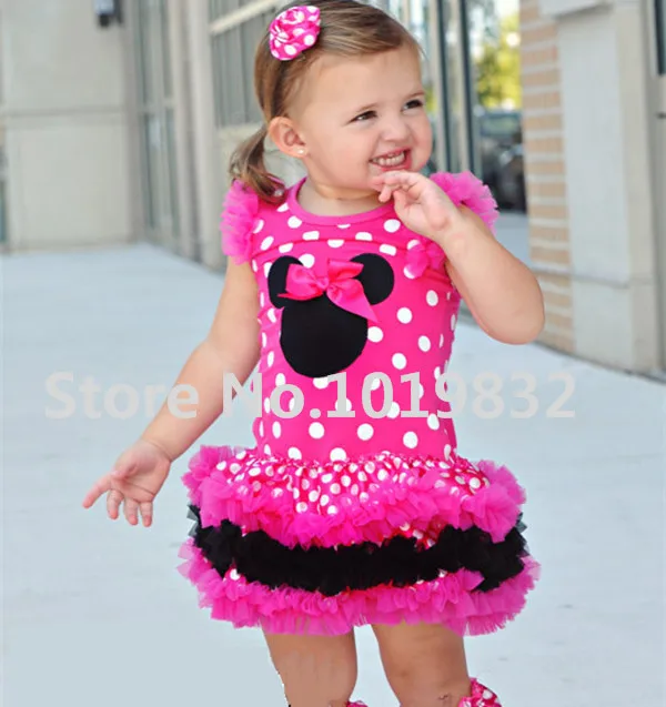 Children Girl Minnie Mouse Dresses Hot Pink/White Polka