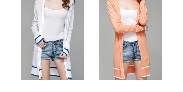 Korean women's striped women's knitted cardigan long sleeve thin sweater coat (4)