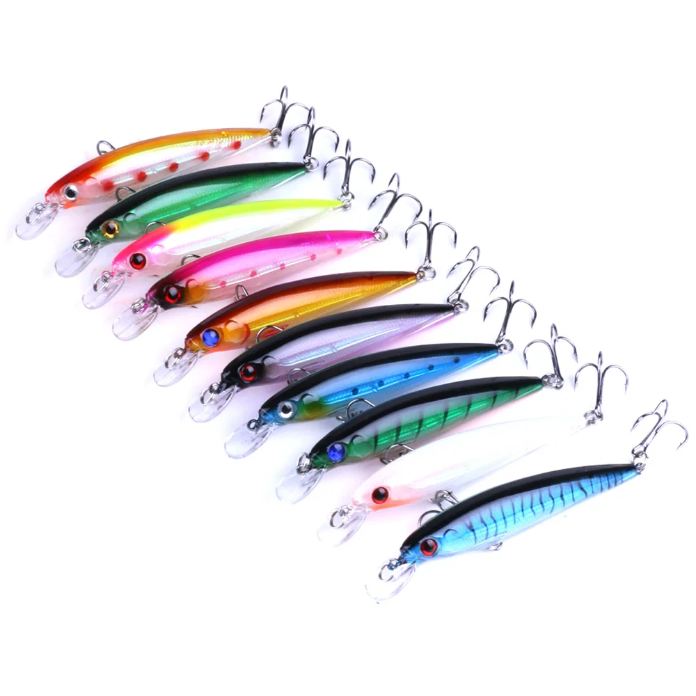 

HENGJIA 10PCS Mixed Color Minnow Larser Fishing Lures Plastic Hard Wobblers Swimbait Fishing Tackle