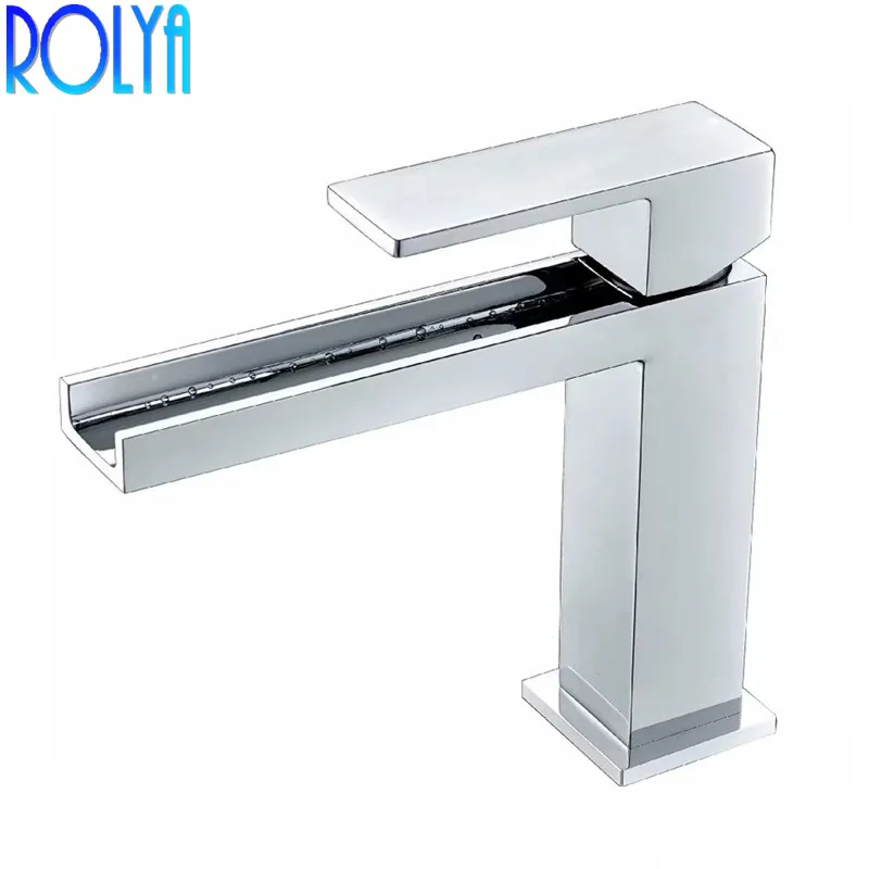 

Rolya Cubix Luxurious Patent Design Waterfall Bathroom Faucet Single lever washbasin mixer tap with open cascade spout