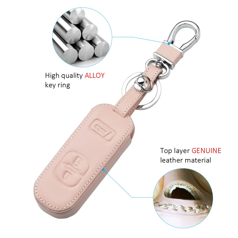 ATOBABI розовый ключа автомобиля чехол для ключей для Mazda 3 CX-3 CX-5 CX-9 Натуральная кожа дистанционного брелок в виде ракушки крышка 2+ 1 кнопки Для женщин смарт-держатель для ключей на сумку